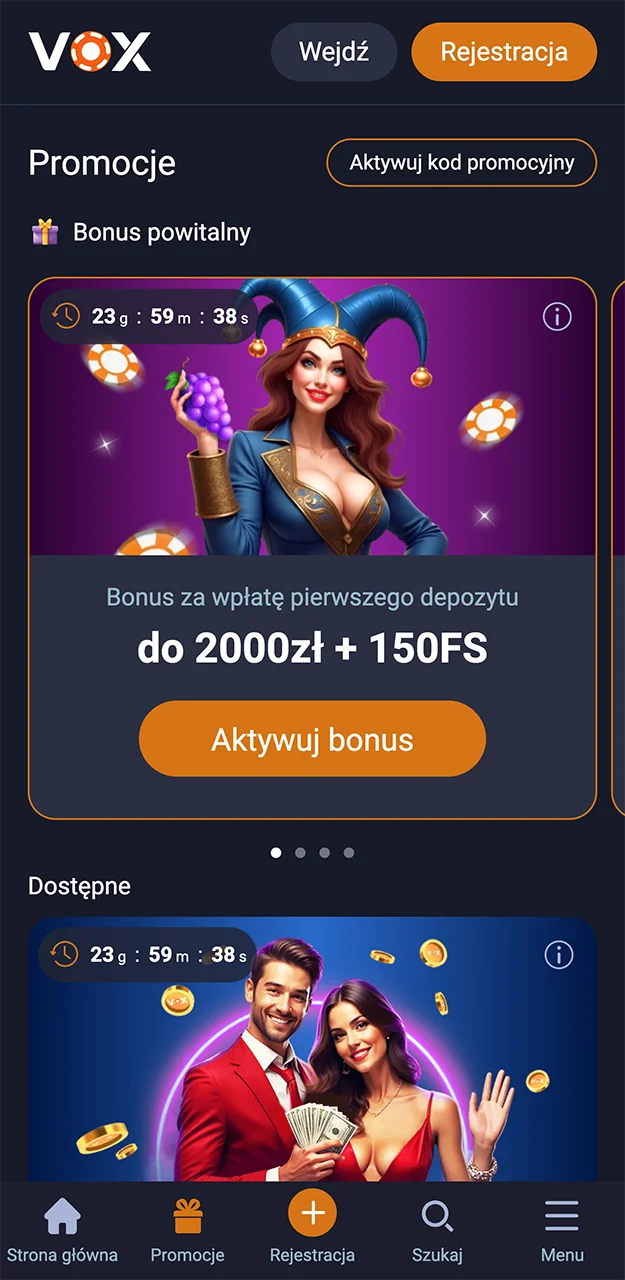 Bonusy i promocje w aplikacji VOX Casino.