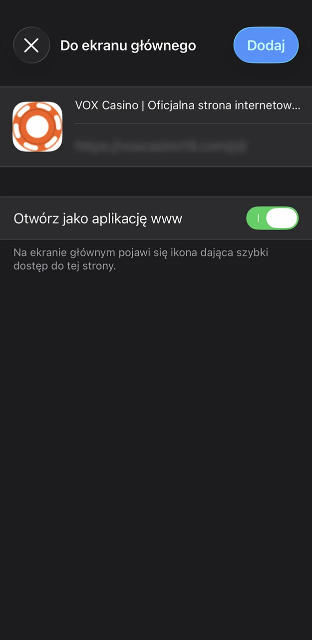 Wpisz nazwę aplikacji VOX Casino i zakończ jej instalację.