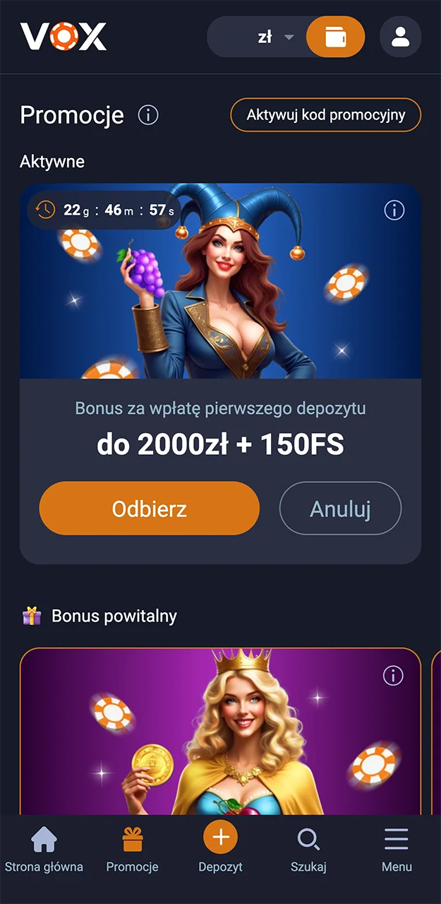 Odbierz bonus i postaw swój pierwszy zakład na automatach w VOX Casino.