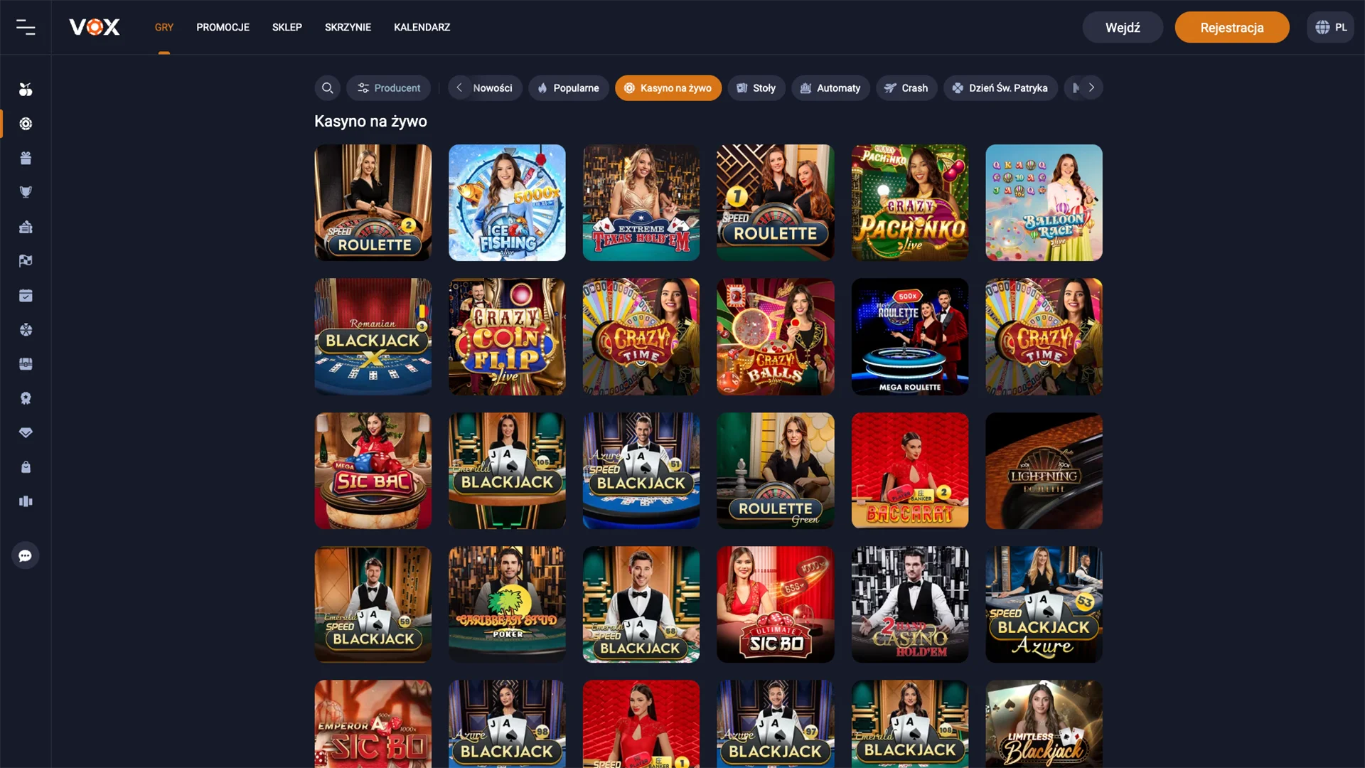 Gry z krupierami w kasynie na stronie VOX Casino.