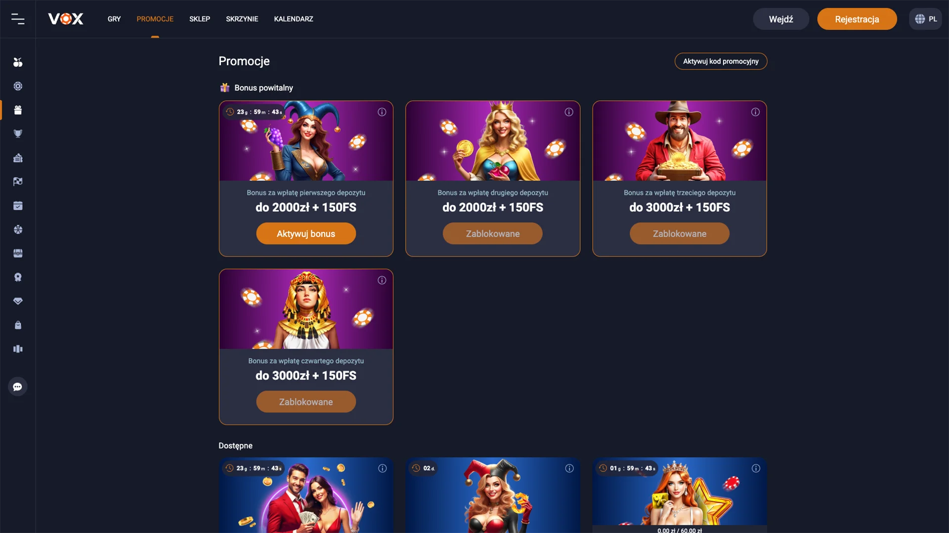 Aktualne promocje na stronie VOX Casino.