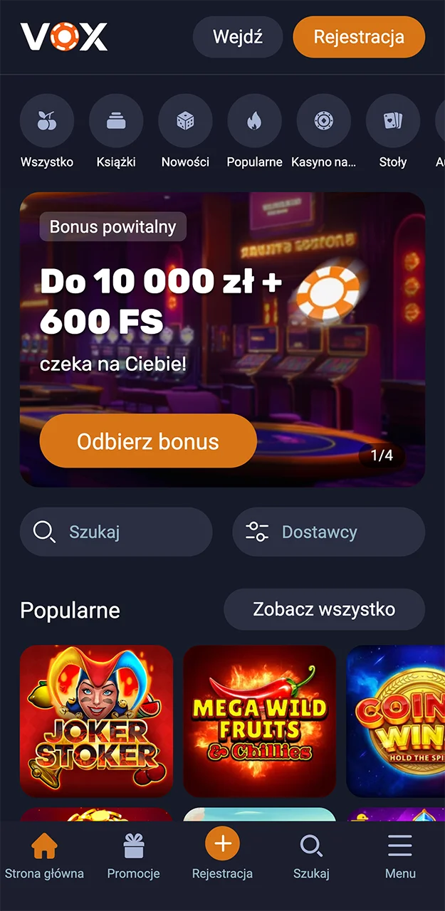 Wizualizacja procesu logowania w Vox Casino pokazująca ekran z polami na dane