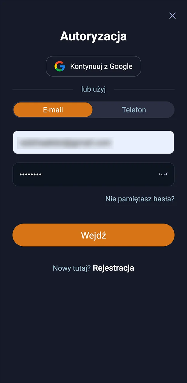 Wprowadź dane i zakończ logowanie na stronie VOX Casino.