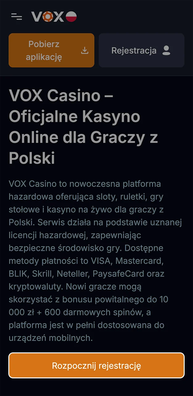 Wejdź na stronę VOX Casino i rozpocznij rejestrację konta.