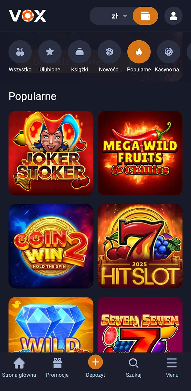 Wybierz swoją ulubioną grę w VOX Casino i uruchom ją.