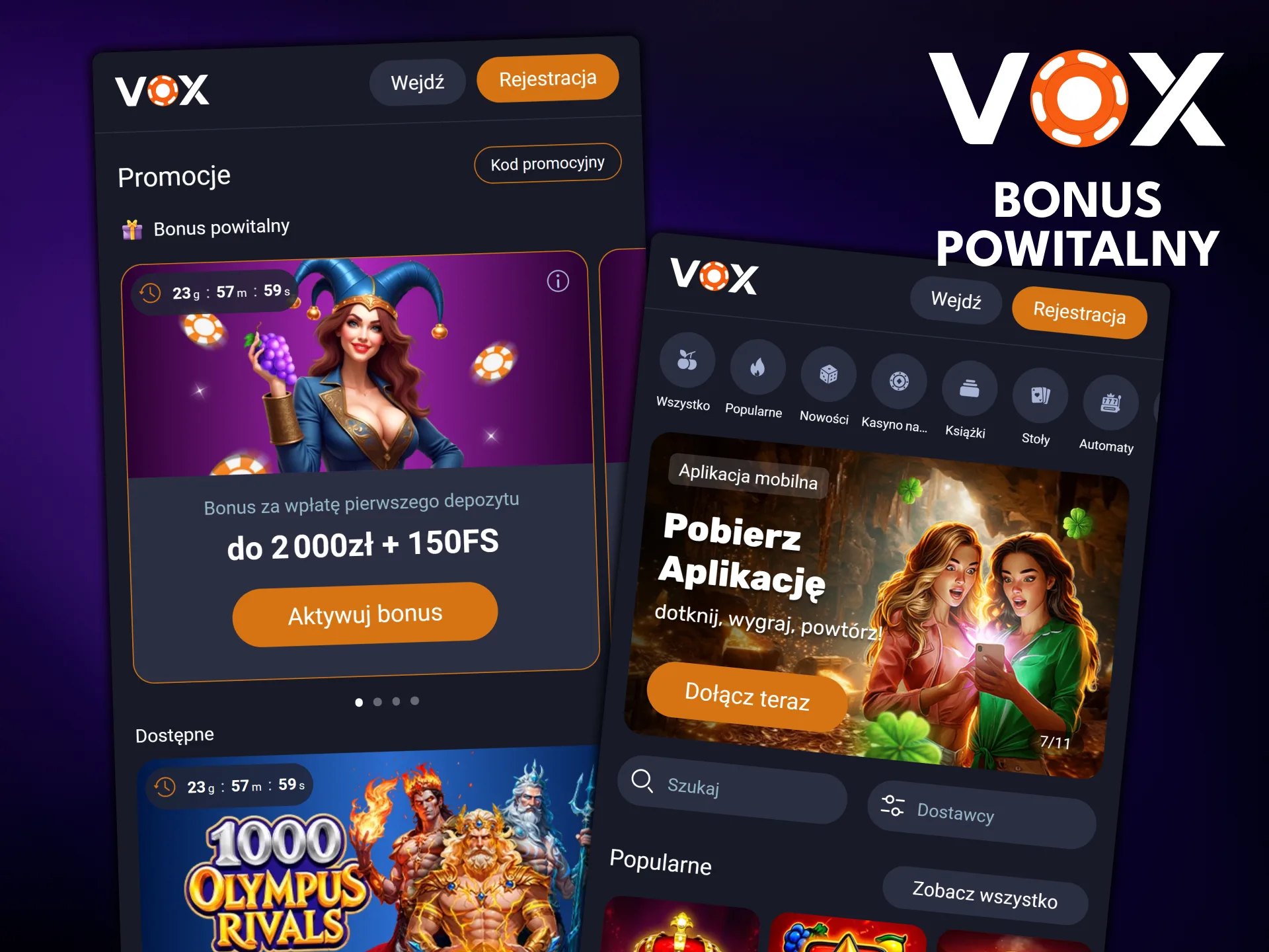 Odbierz bonus powitalny w aplikacji VOX Casino.