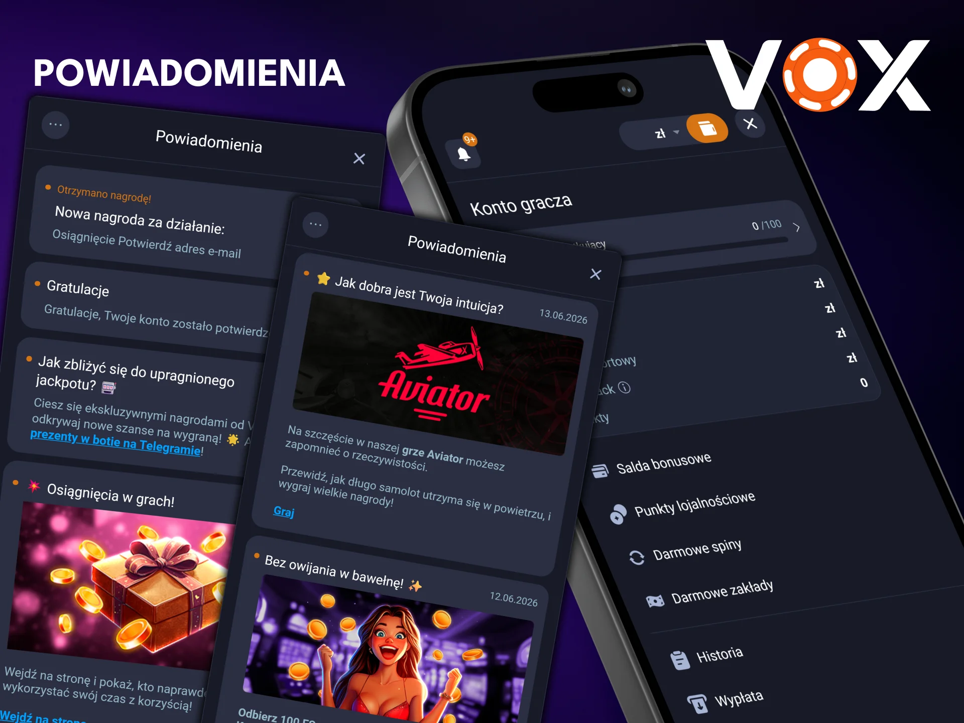 Otrzymuj natychmiastowe powiadomienia w aplikacji VOX Casino.