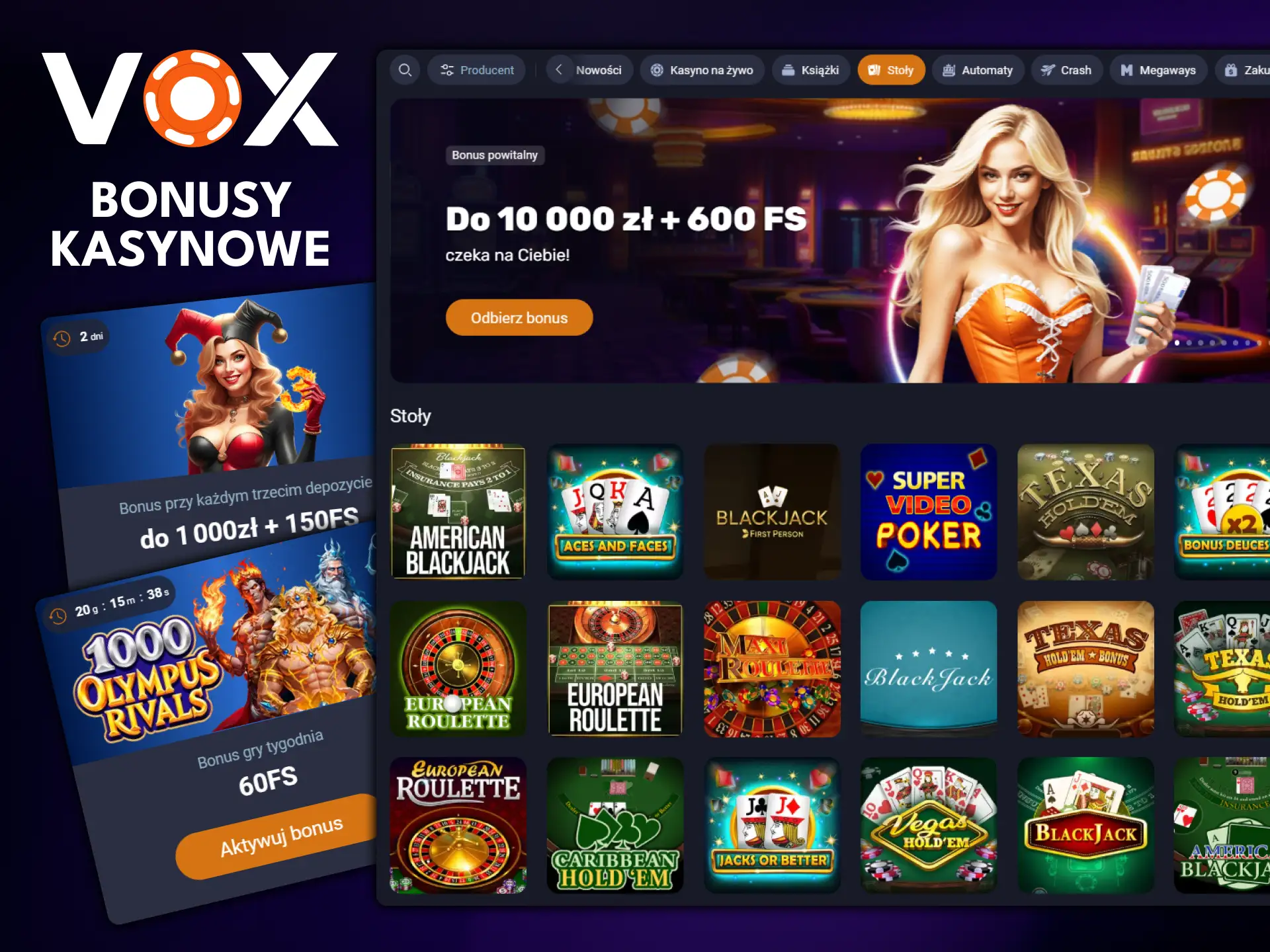 Otrzymaj bonusy do gier kasynowych w VOX Casino.