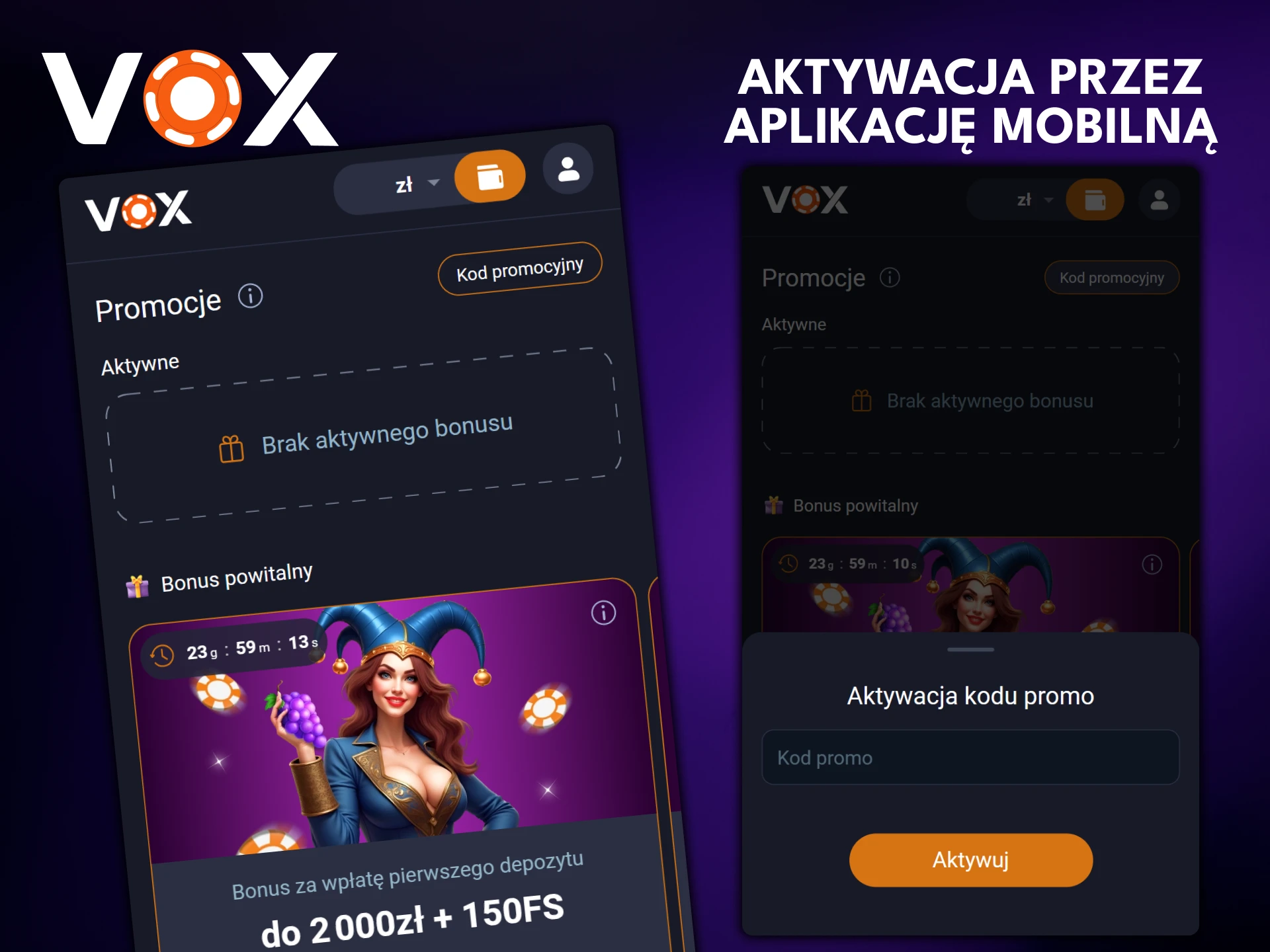 Aktywuj kod promocyjny w aplikacji VOX Casino.