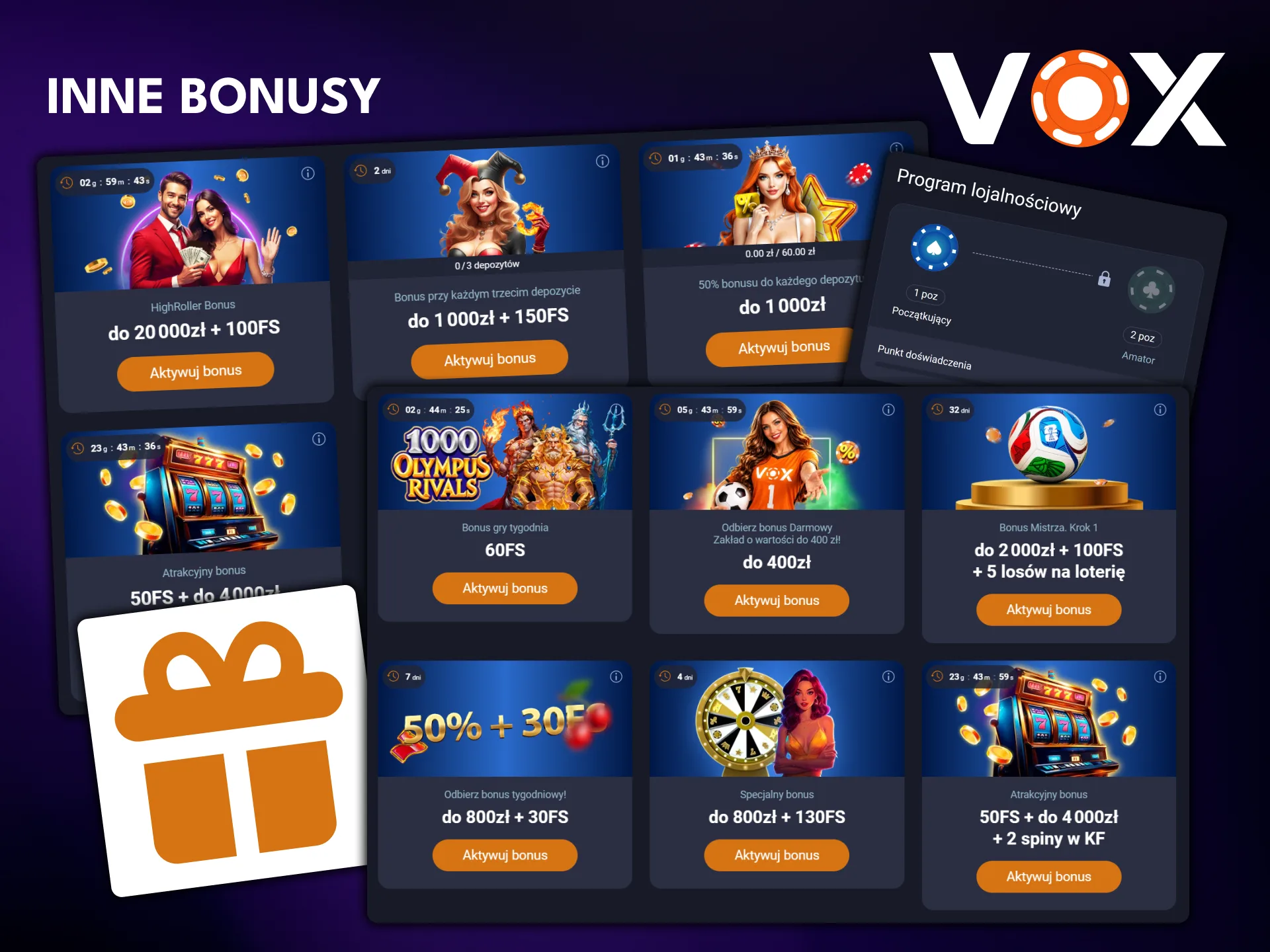 Sprawdź inne bonusy VOX Casino dostępne na stronie promocji.
