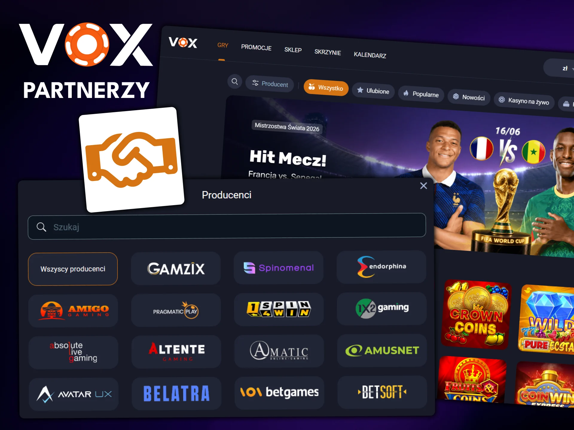 Sprawdź partnerów strony internetowej VOX Casino.
