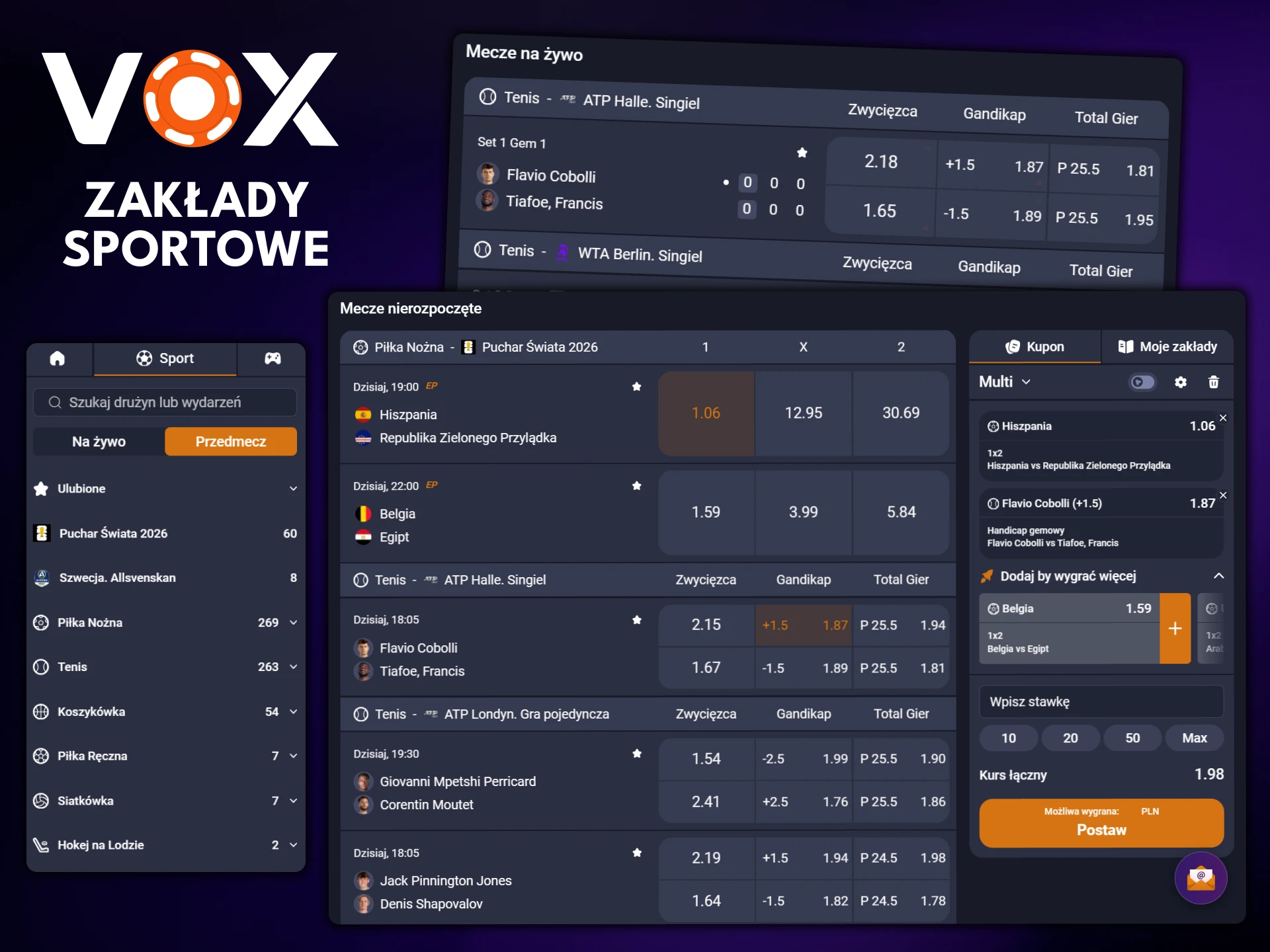 Wybierz swój ulubiony sport na platformie VOX Casino, na który chcesz obstawiać.