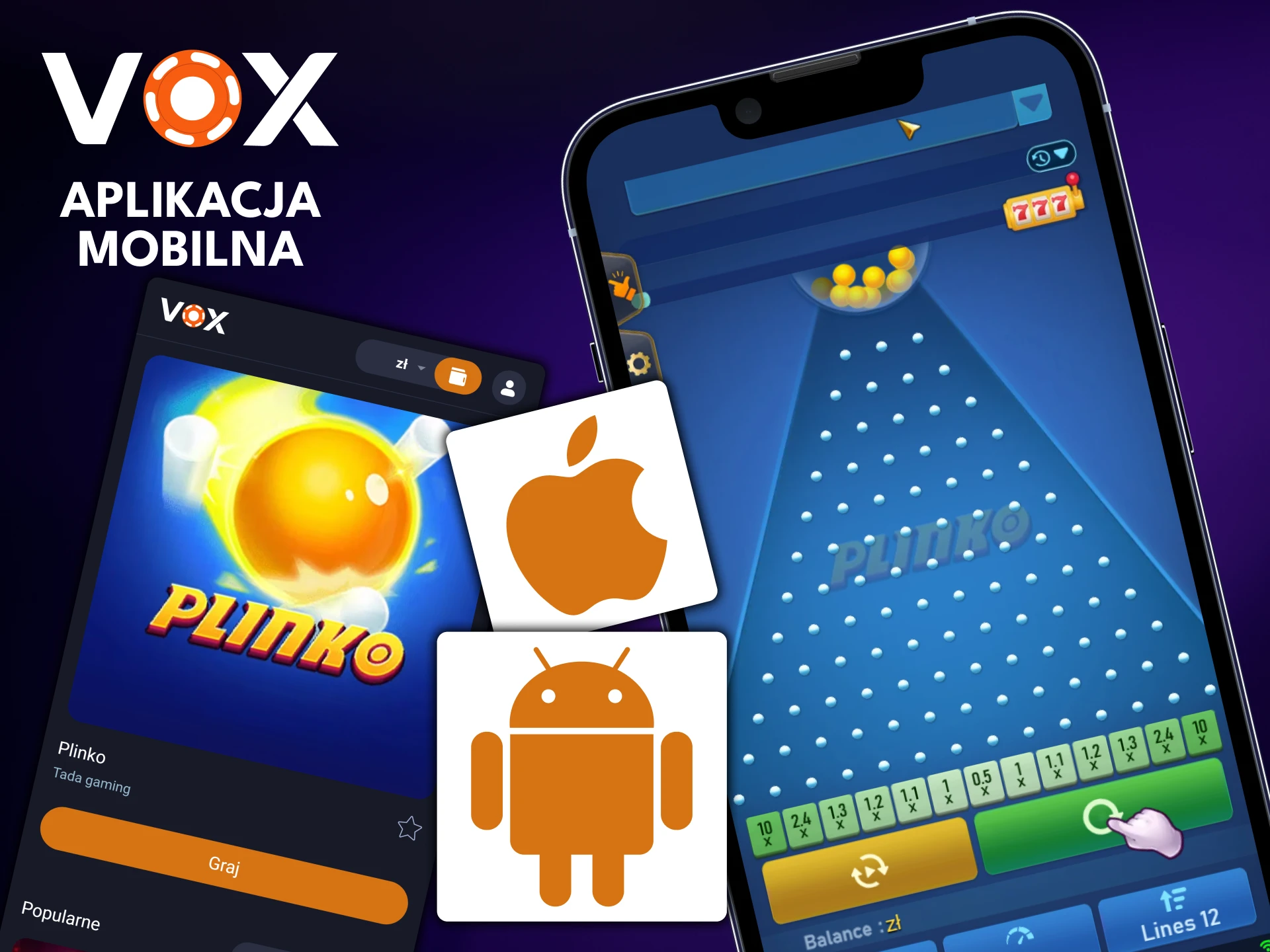 Zagraj w grę Plinko w aplikacji VOX Casino.