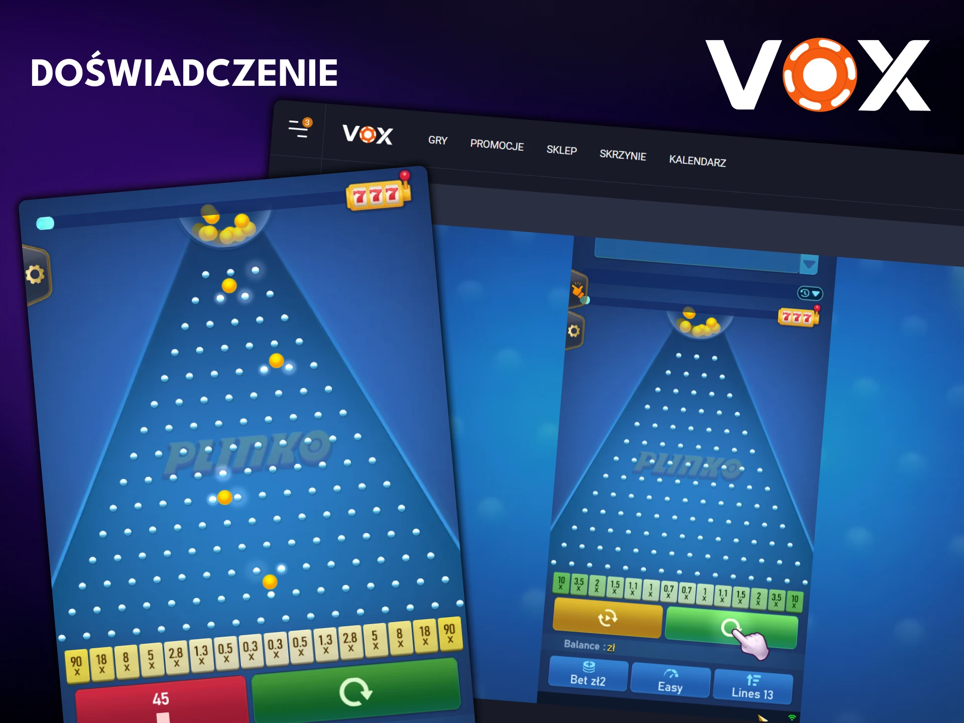 Przekonaj się, jakie wrażenia z gry Plinko czekają na Ciebie w VOX Casino.