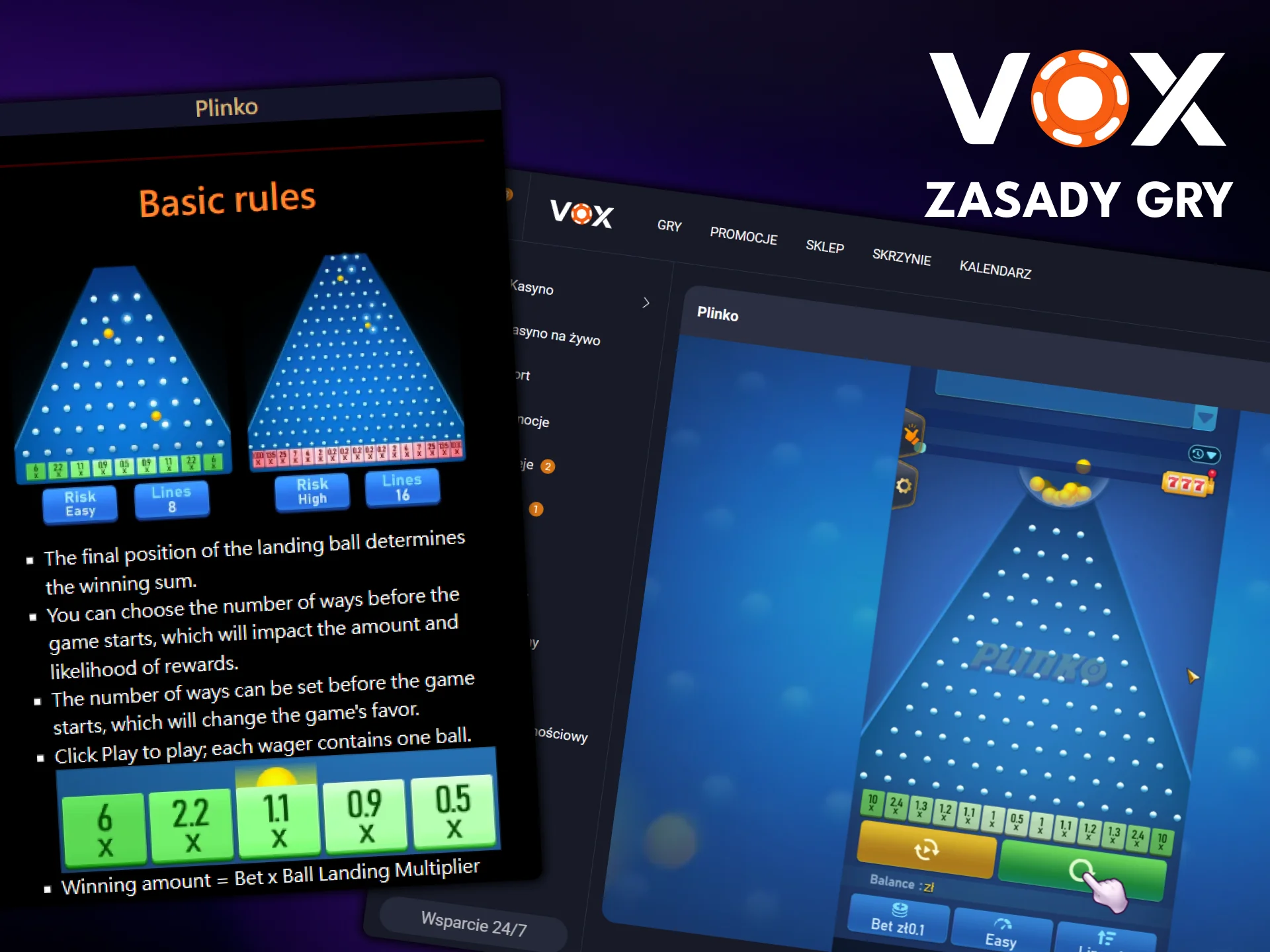 Poznaj zasady gry Plinko i zacznij w nią grać w VOX Casino.