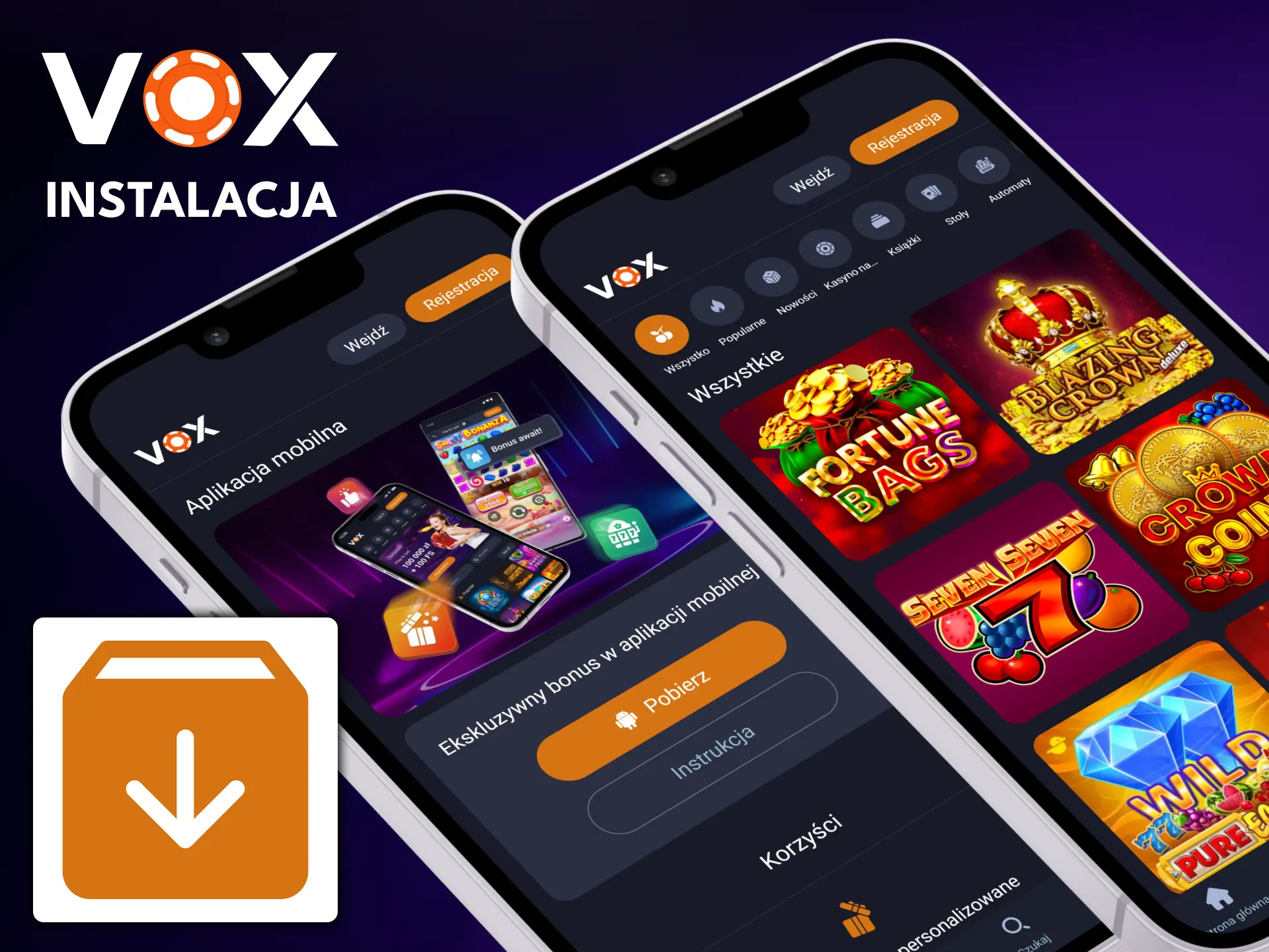 Zainstaluj oficjalną aplikację, aby grać w sloty w VOX Casino.