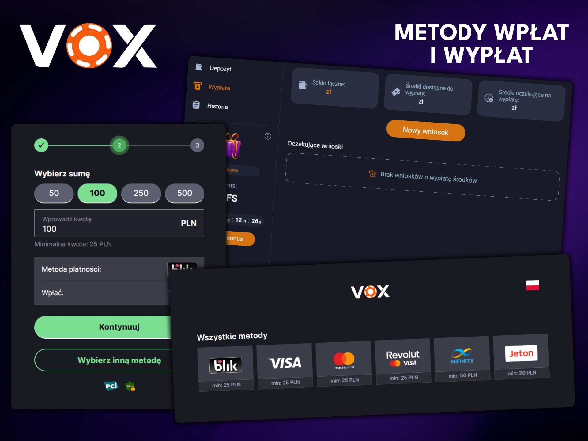 Sprawdź dostępne metody płatności w VOX Casino.
