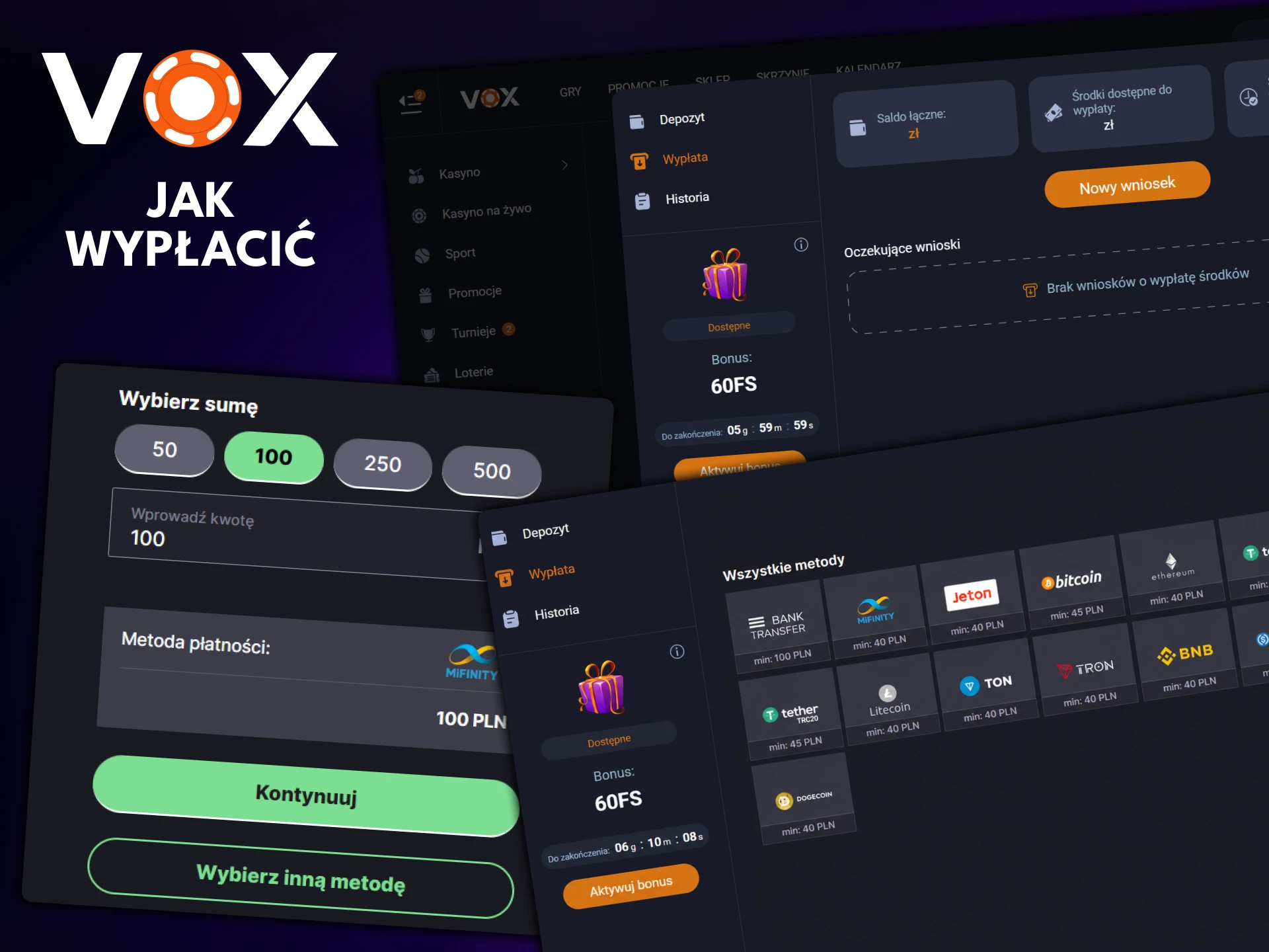 Znajdź instrukcję, jak wypłacić pieniądze z VOX Casino.